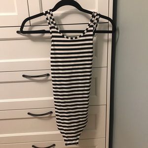 black and white striped bodysuit